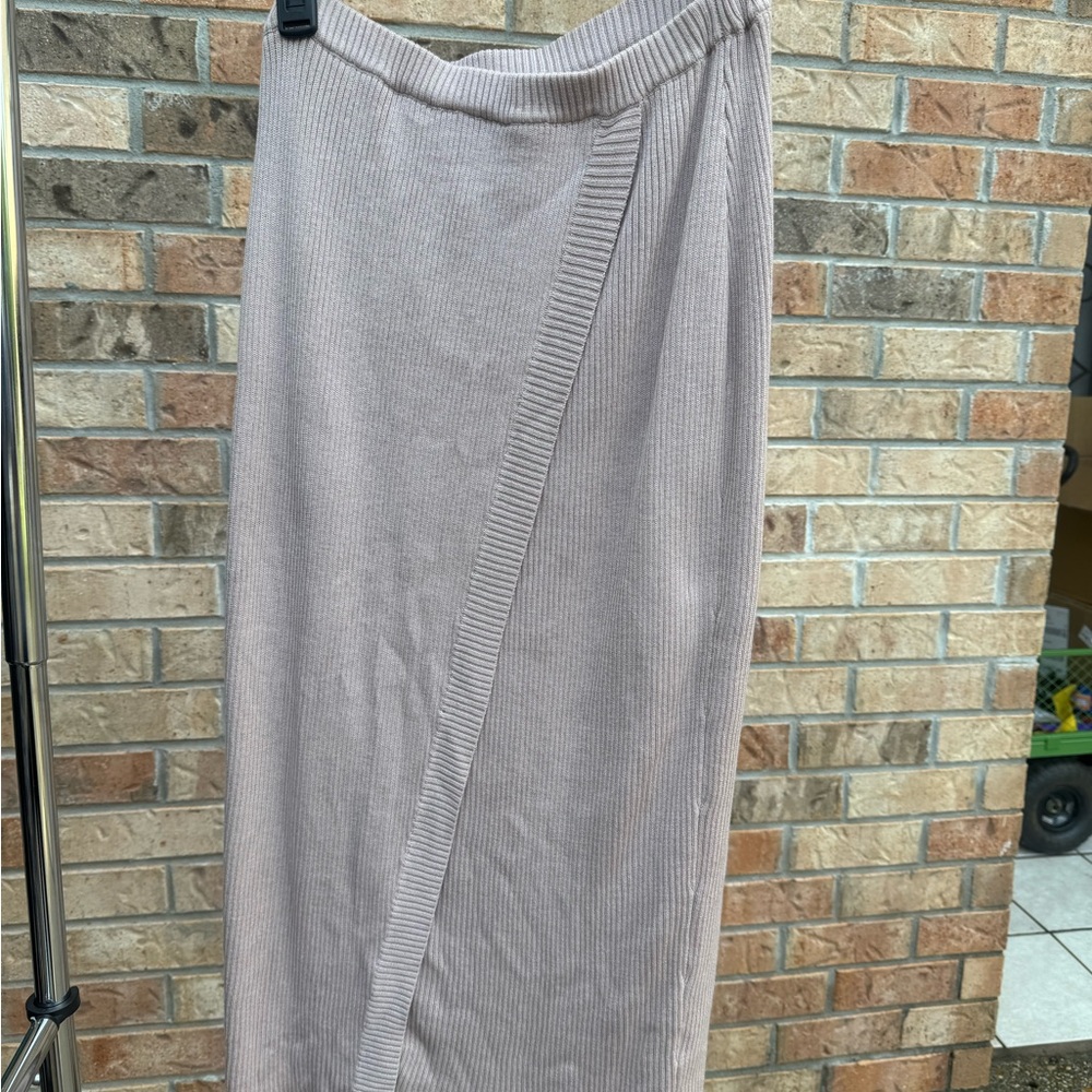 Lulu's Beige Ribbed Wrap Pencil Skirt